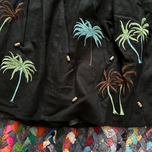 Vintage Carole Little Black Embroidered Palm Tree Skirt Women's Size 8 Linen - Picture 6 of 15